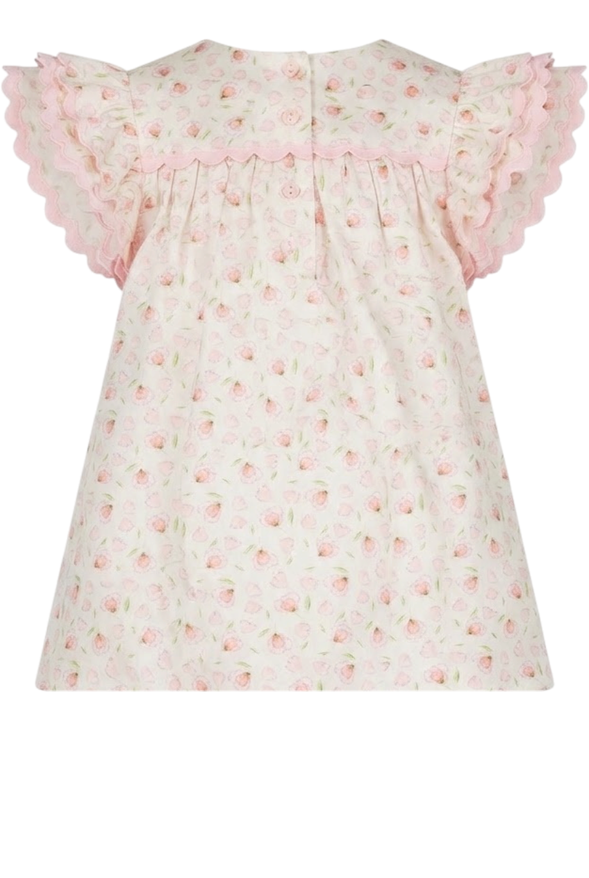 Ivory satin cotton mini floral baby dress with matching knickers - product view