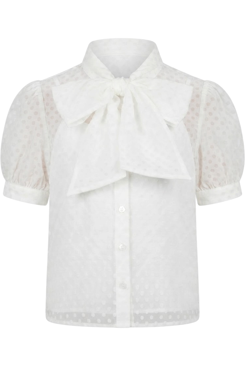 White chiffon shirt with dots, pussy bow and camisole - product view