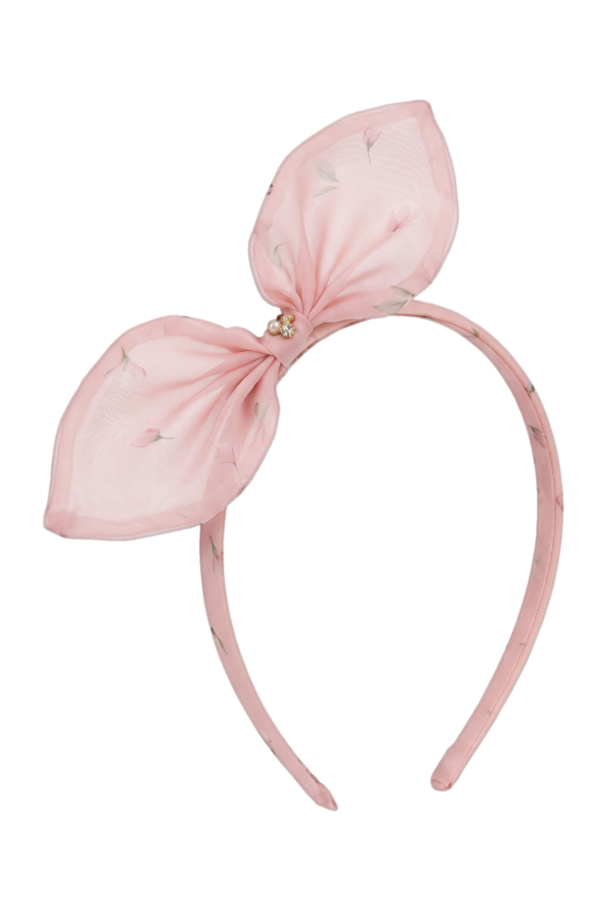 Light pink organza micro flowers headband - product view