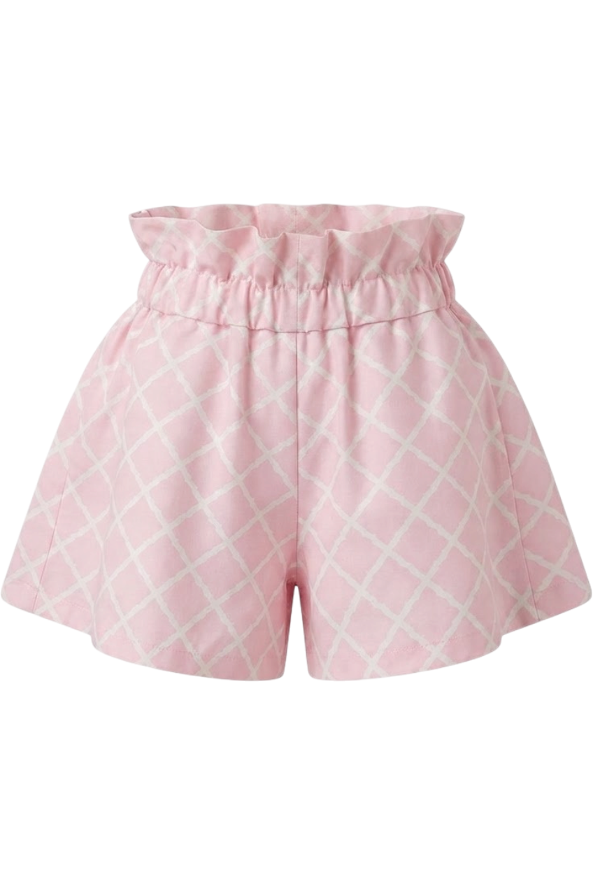 Pink and yellow satin cotton shorts - product view