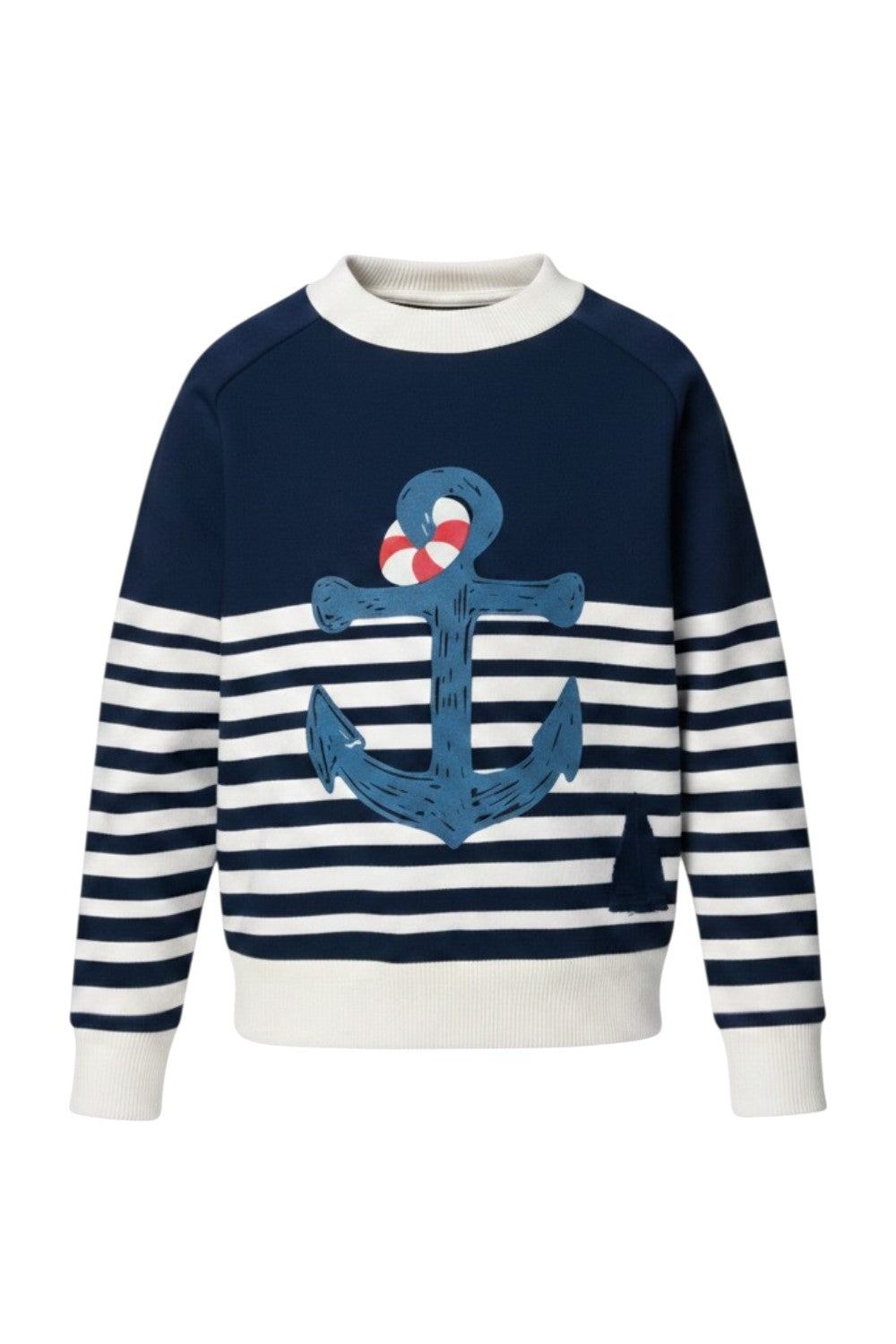 Navy sweatshirt with white stripes