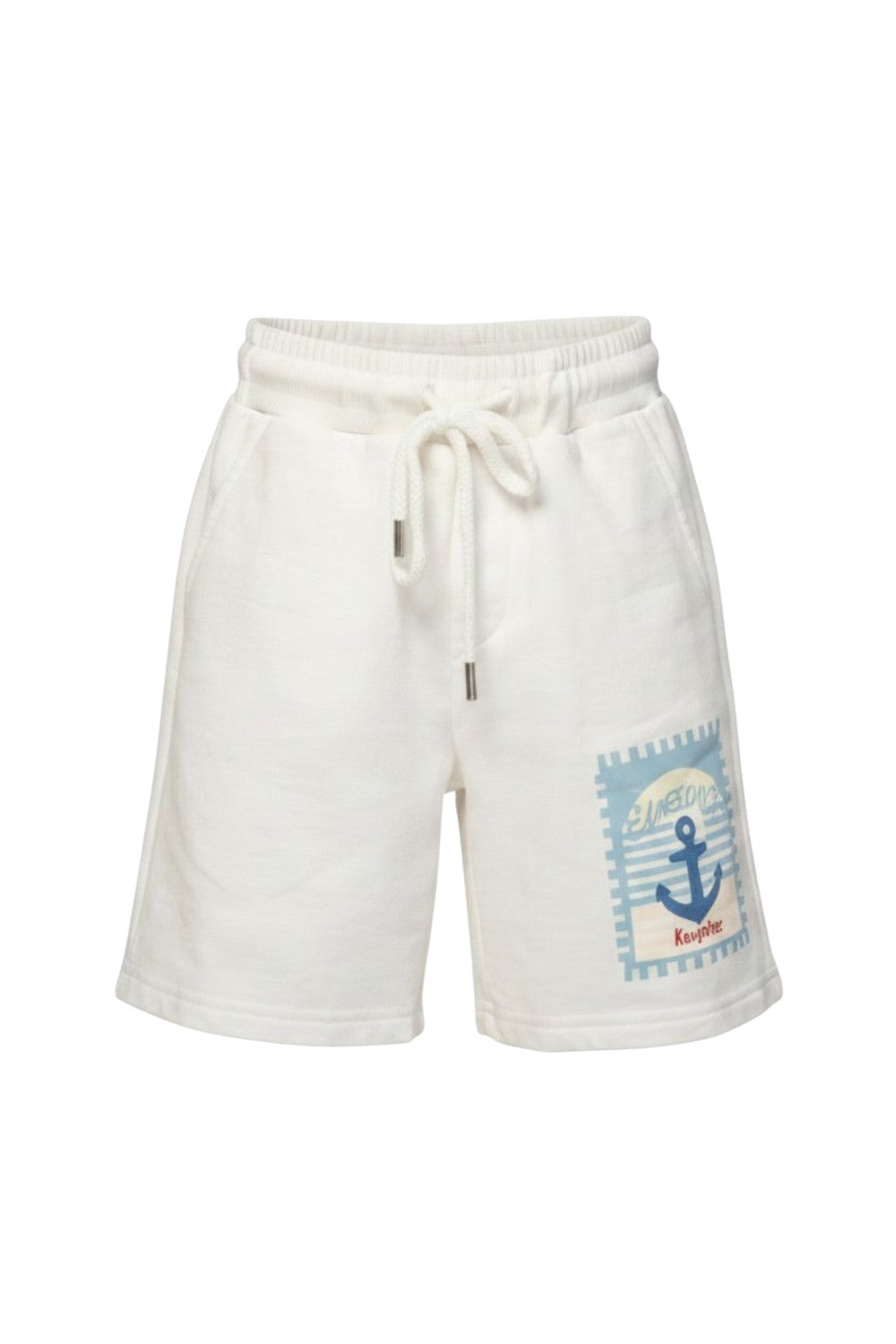 Off-white drawstring shorts with anchor print and back logo detail