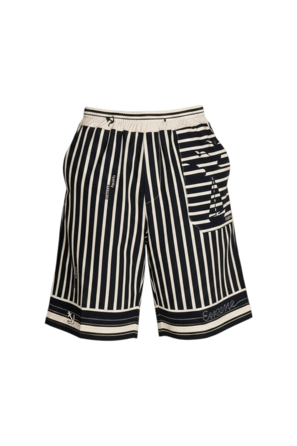 Knee-length navy linen shorts with a relaxed fit