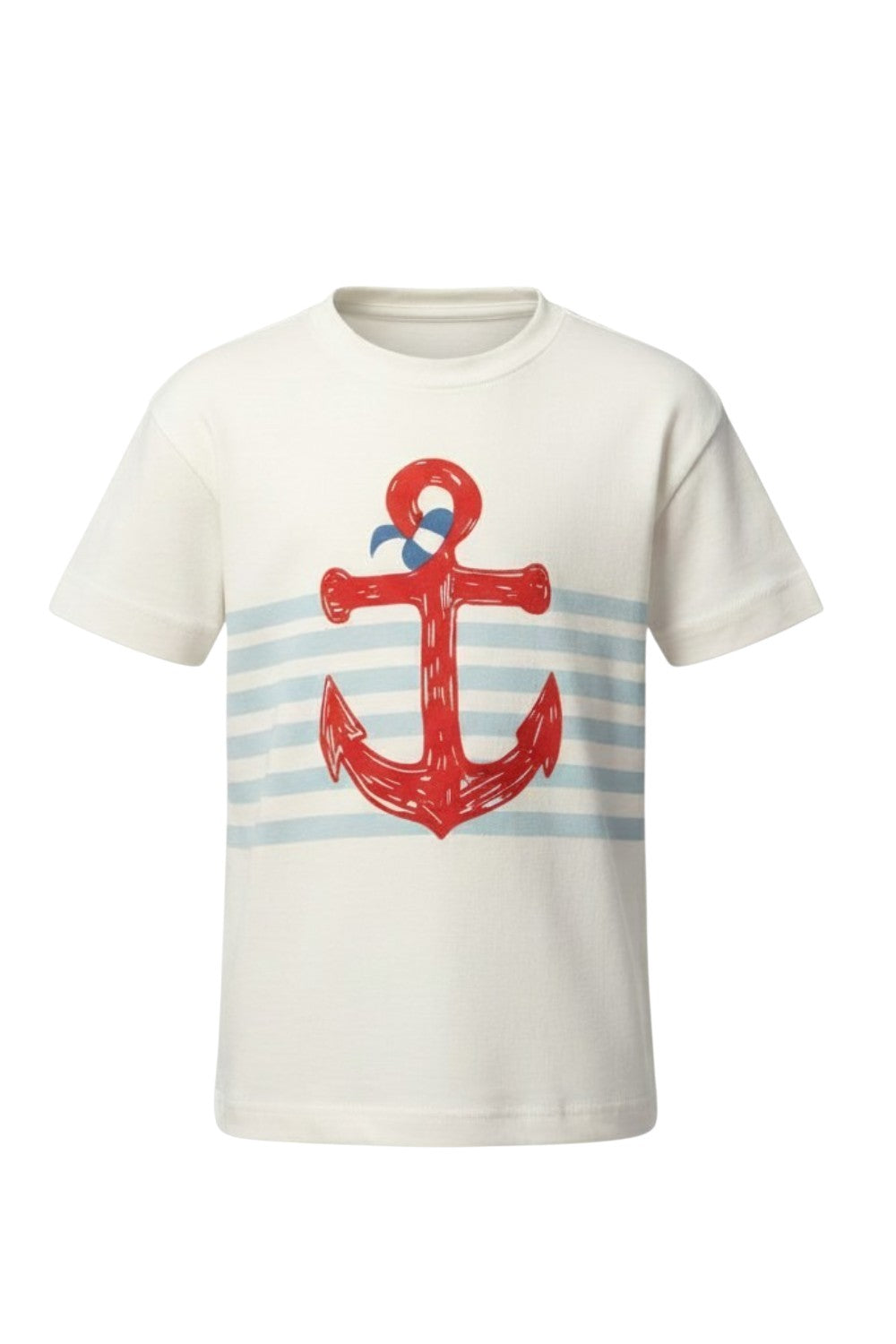 Off-white t-shirt with beige stripes and a large red anchor print