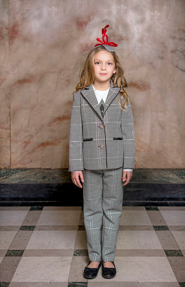 Black and white checked trousers