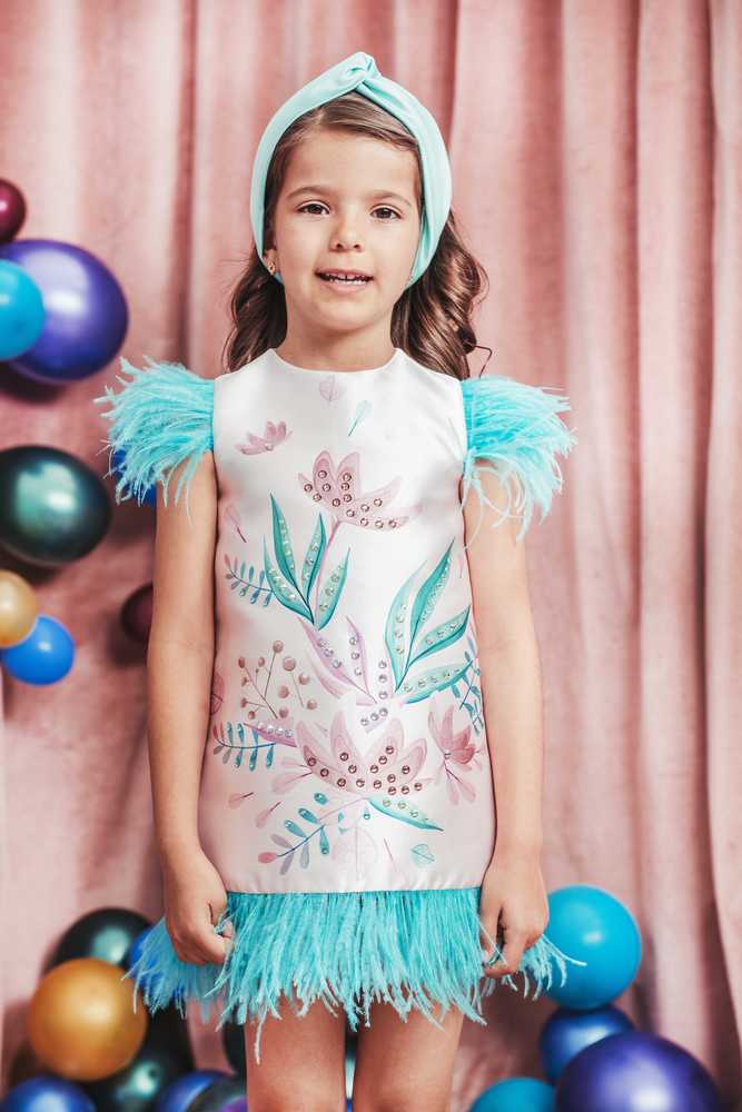 Satin Feather Trim Dress
