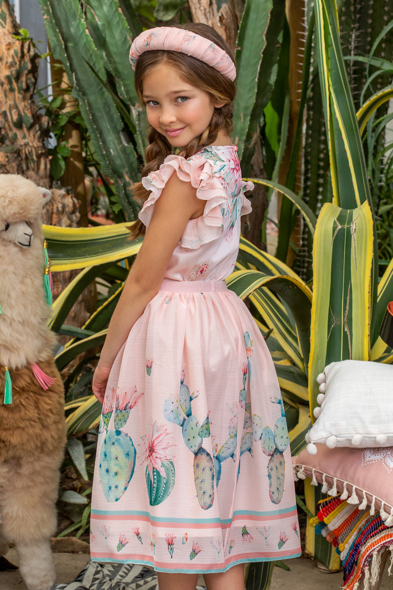 Light pink cactuses and flowers skirt