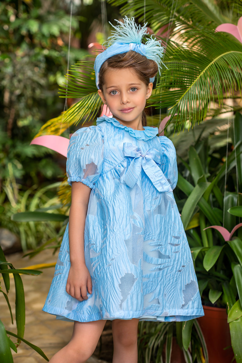 Blue floral organza dress with bow