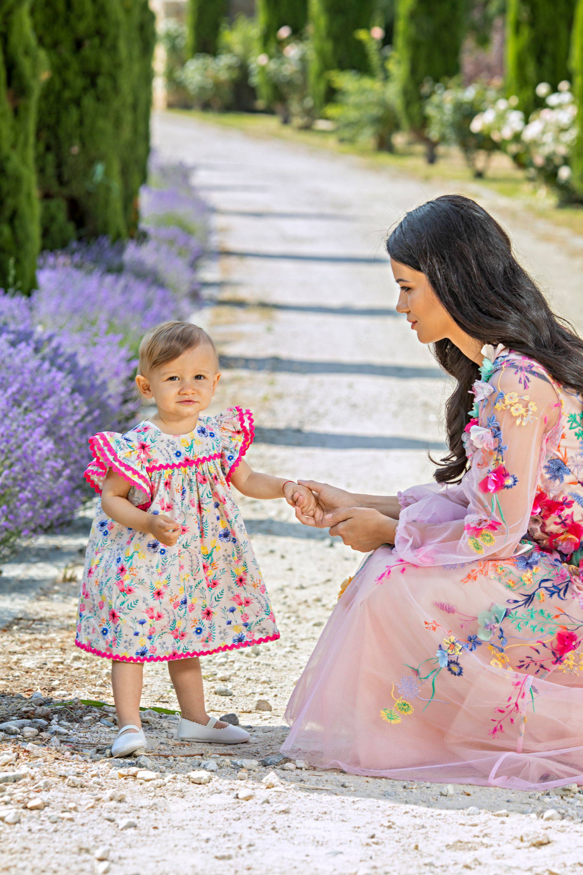 Baby light pink bright flowers satin cotton dress 2-3 years