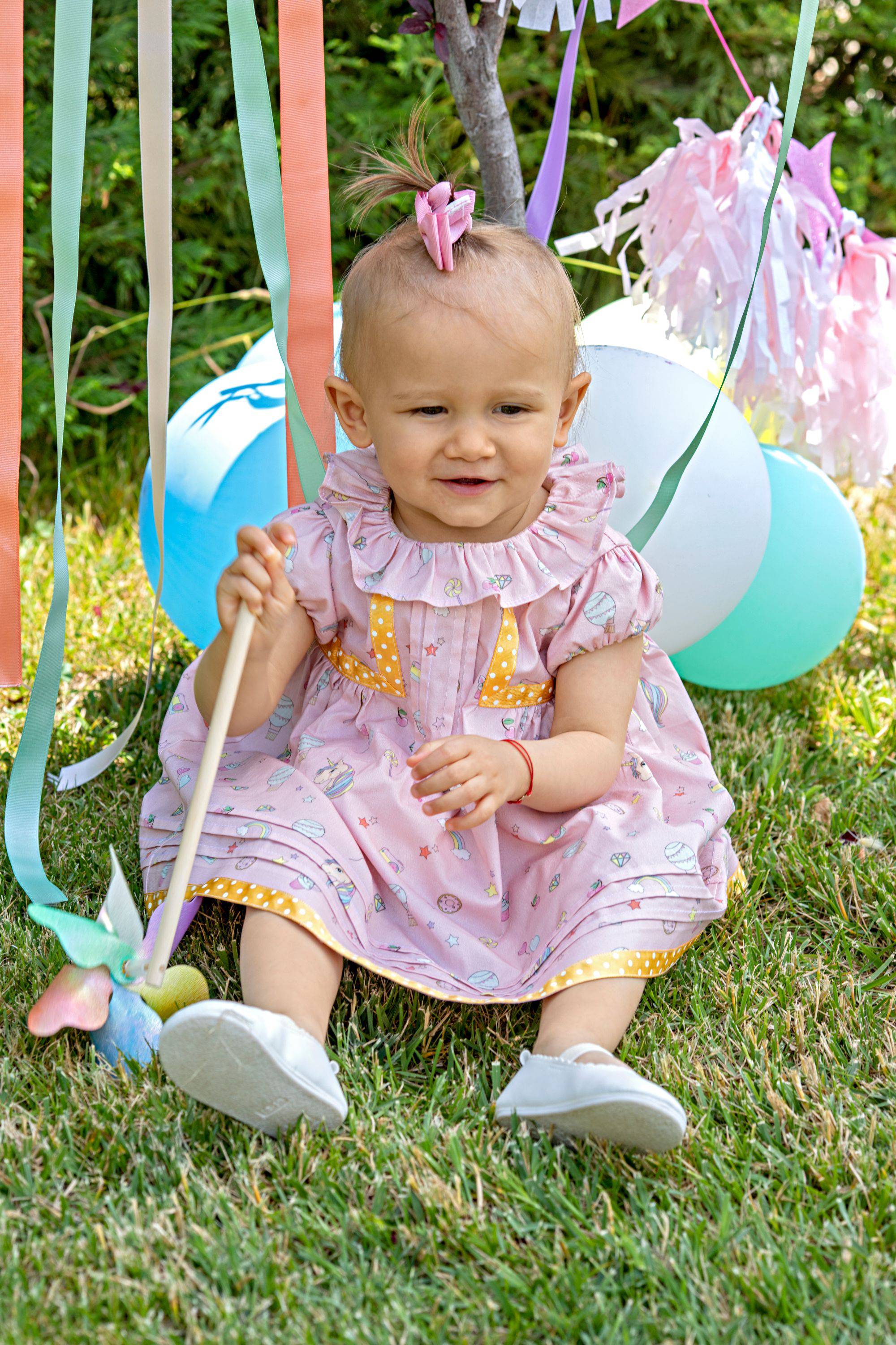 Baby pink unicorn satin cotton dress