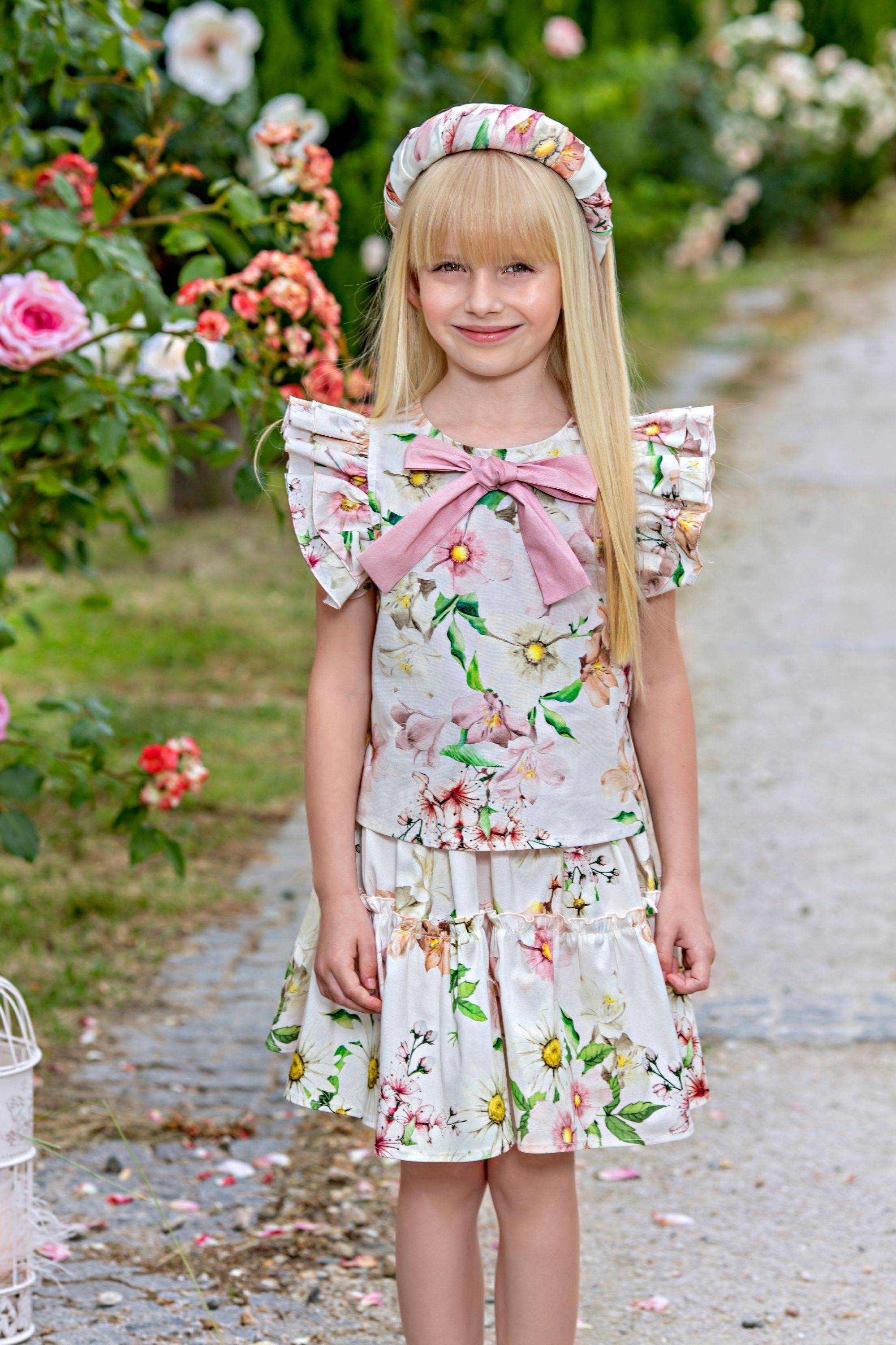 Light pink satin cotton floral skirt