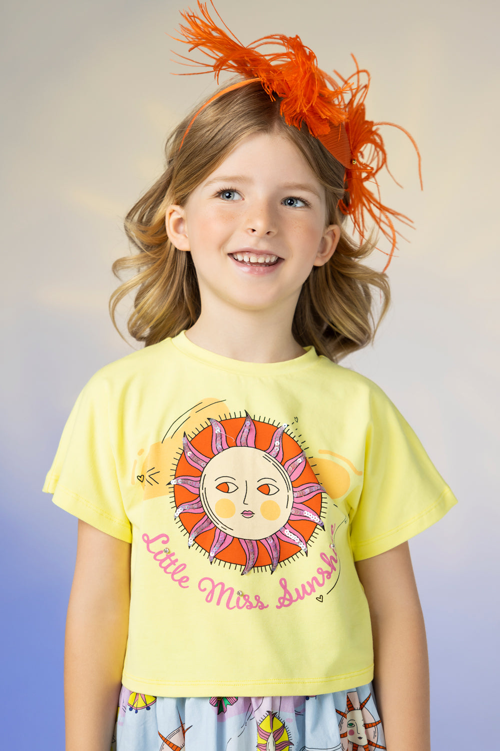 Светложълта тениска "Little Miss Sunshine" с ръчно инкрустирани кристали Сваровски