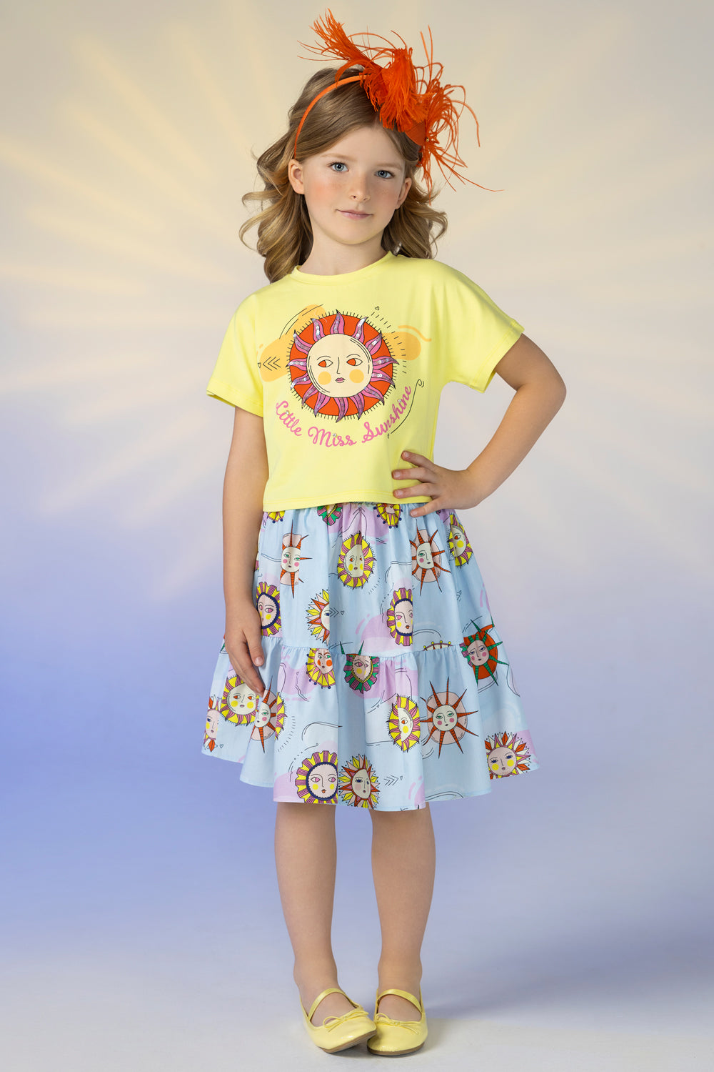 Светложълта тениска "Little Miss Sunshine" с ръчно инкрустирани кристали Сваровски