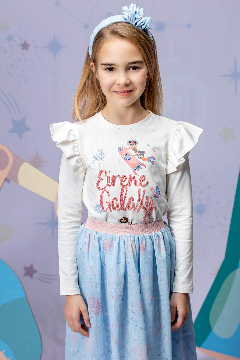 Off-white t-shirt with frills and handmade embellishment