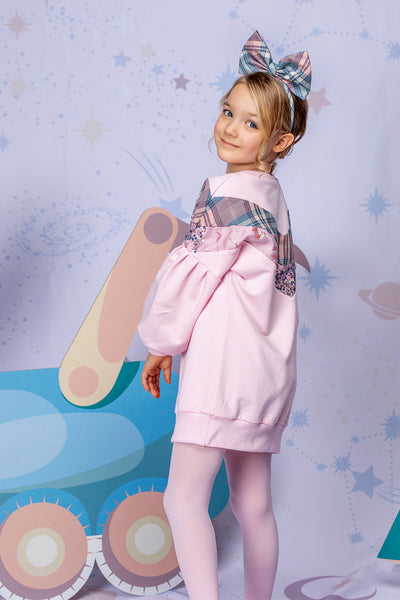 Cotton pink tunic with lace insert and long sleeves