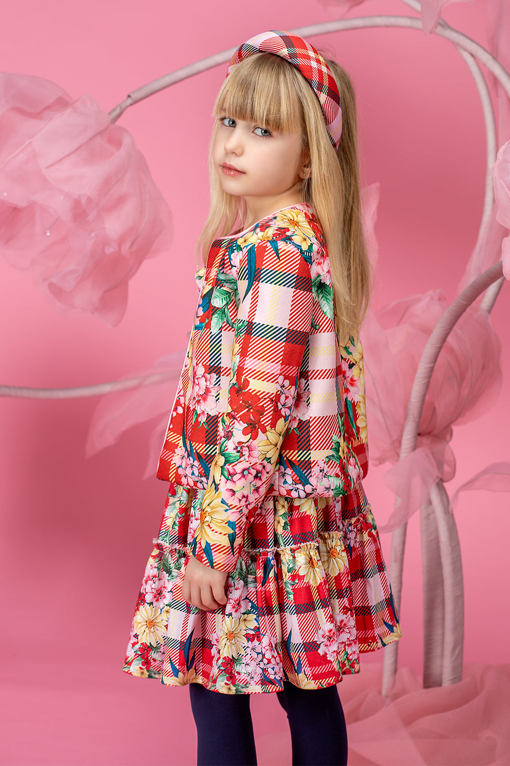 Printed flowers and checks blazer