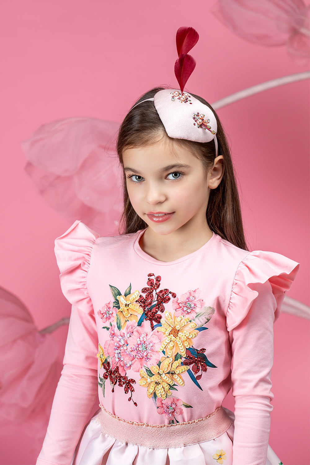 Pink floral t-shirt with handmade embellishments