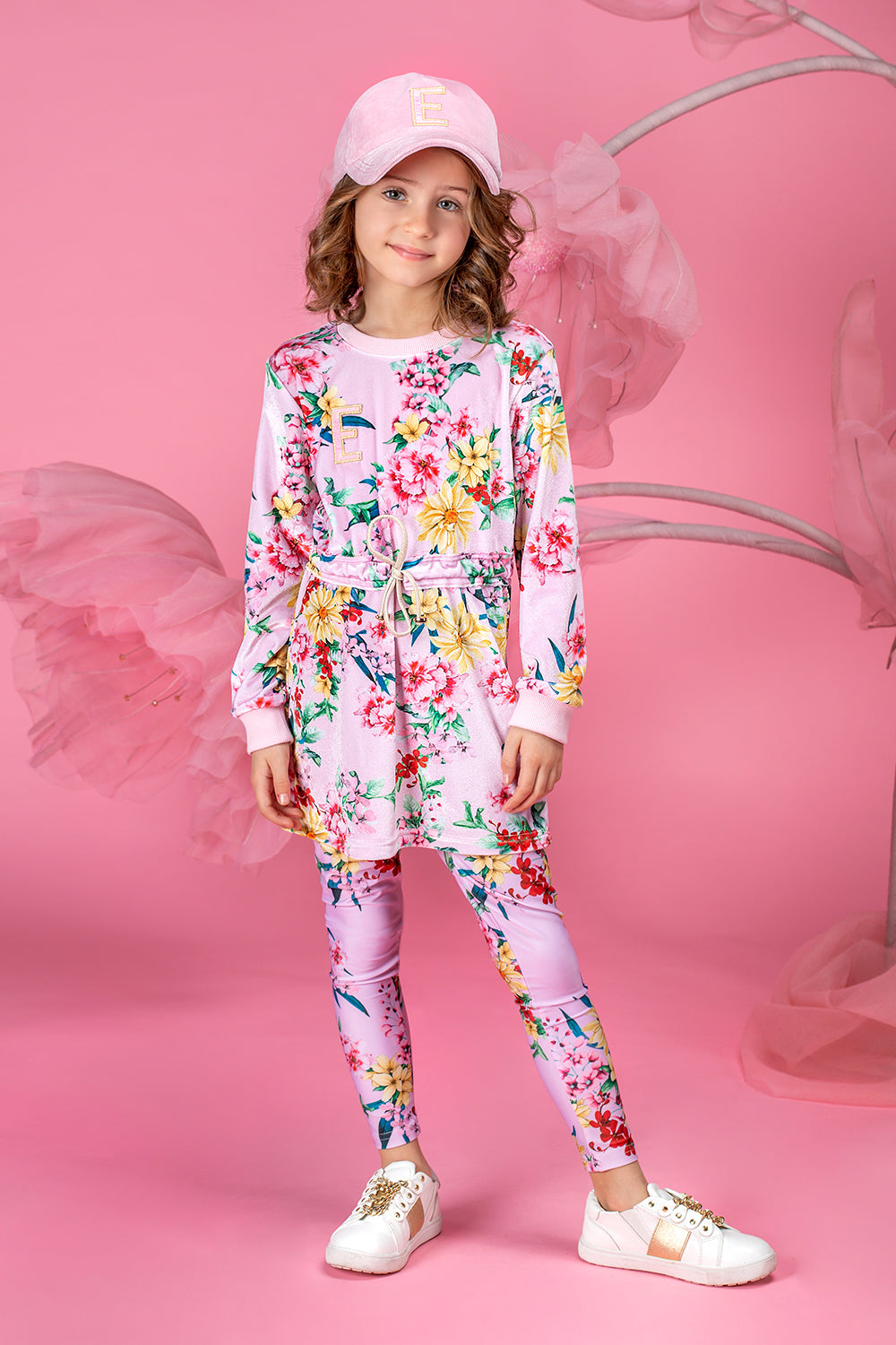 Velvet pink floral printed tunic