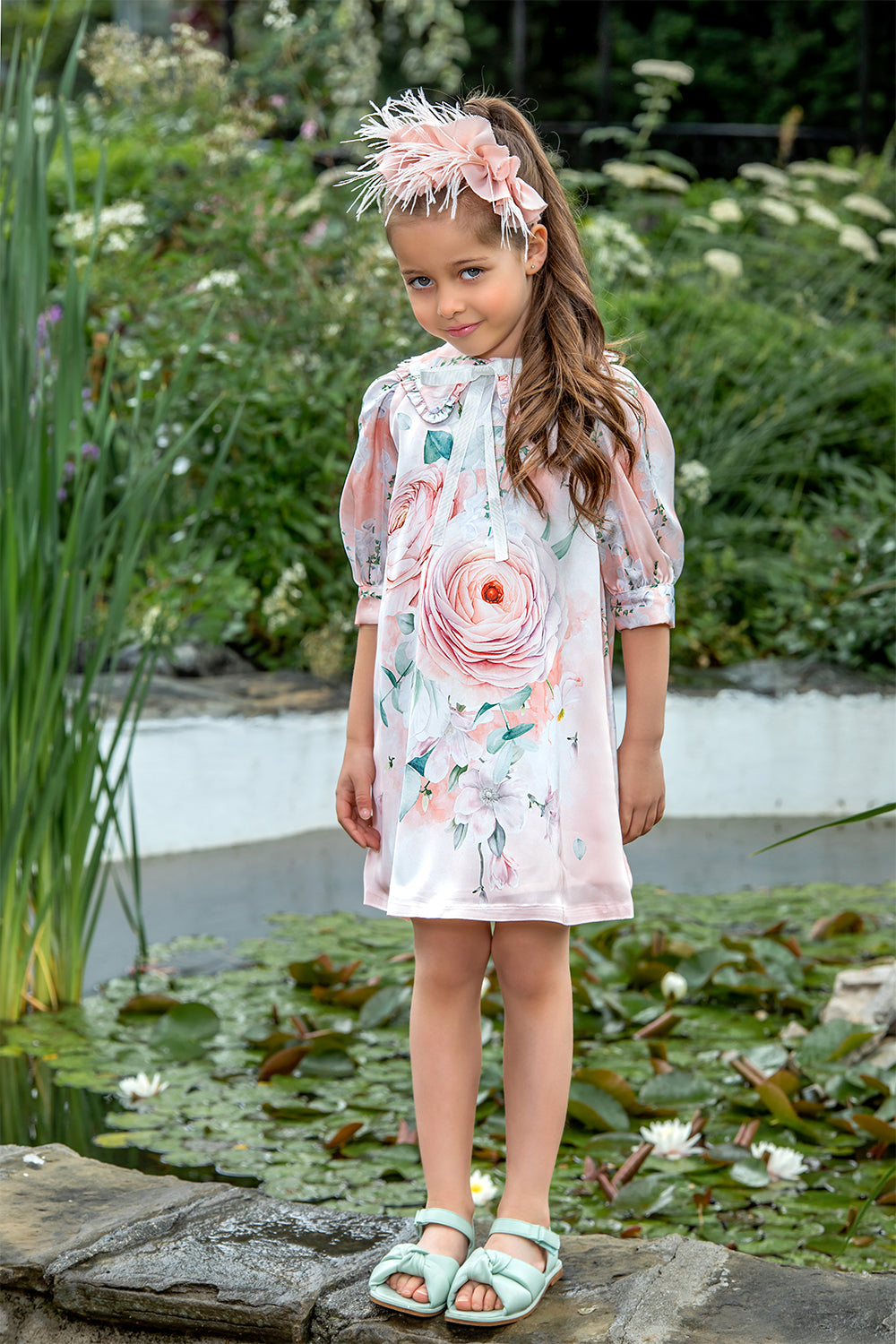 Peach oversize ranunculus dress with collar