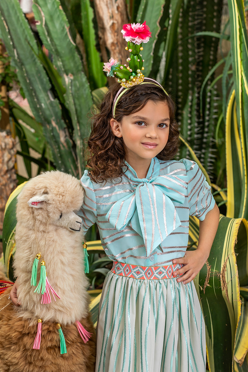 Light gray chiffon skirt with mint stripes