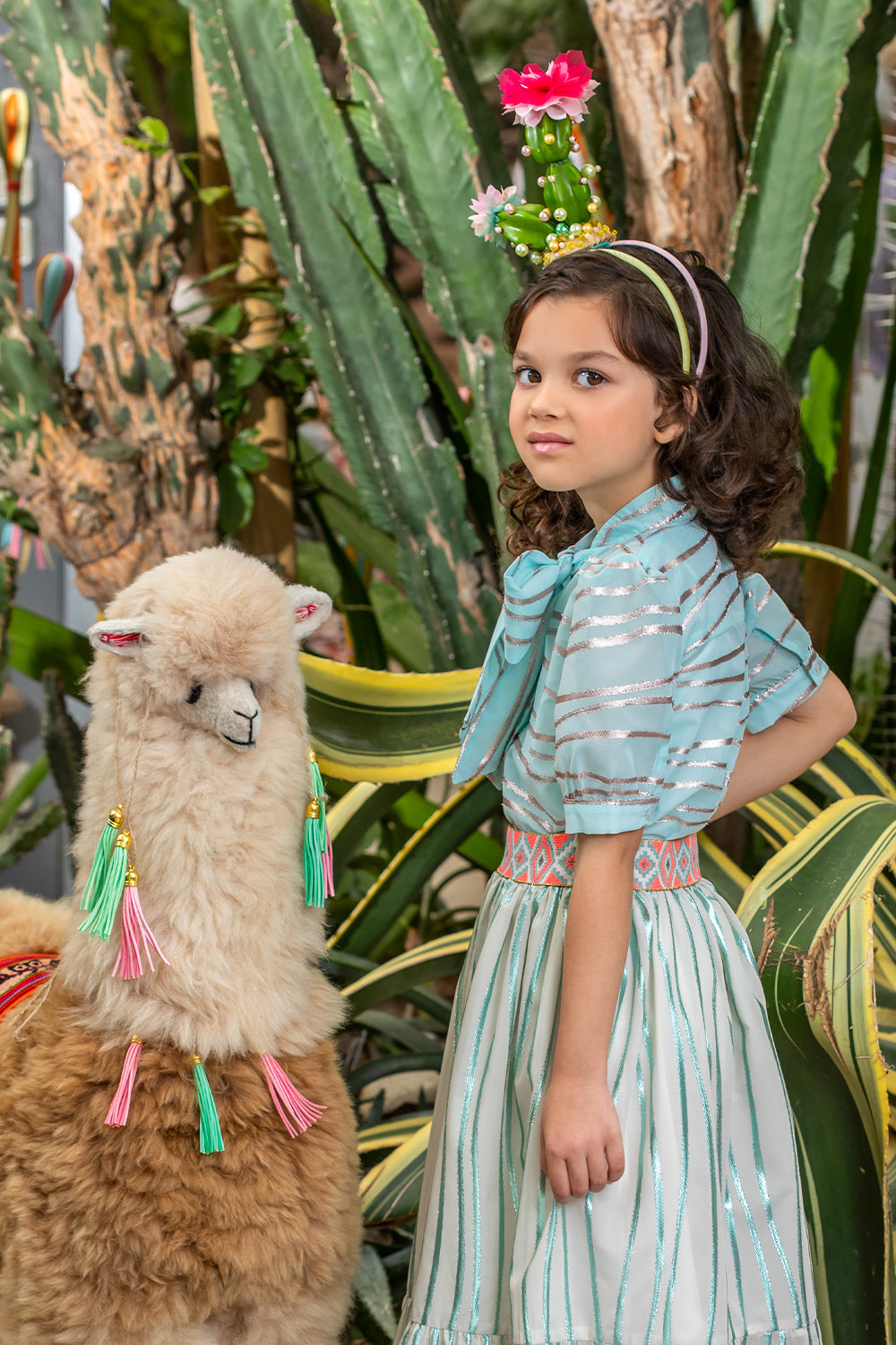 Light blue chiffon shirt with silver stripes