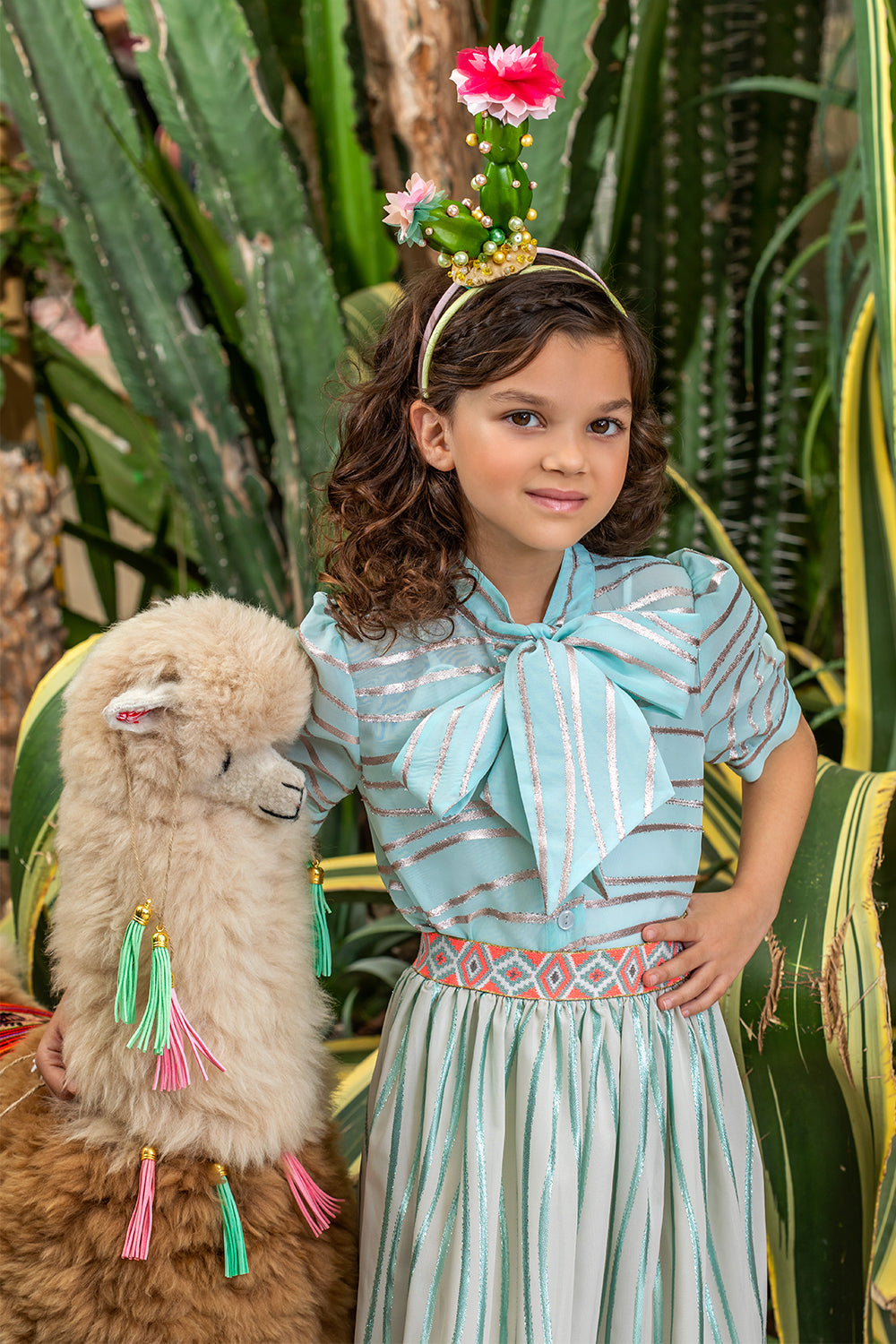 Light blue chiffon shirt with silver stripes