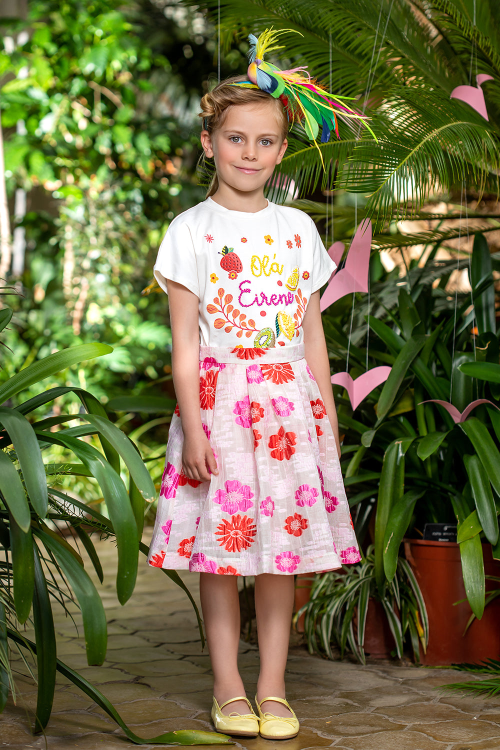 Fuchsia and red floral organza skirt