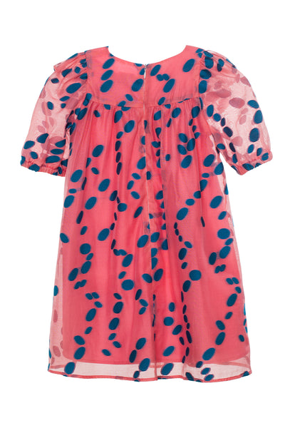 Coral viscose dress with blue dots