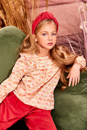 Abstract flowers Liberty print cotton top with frills