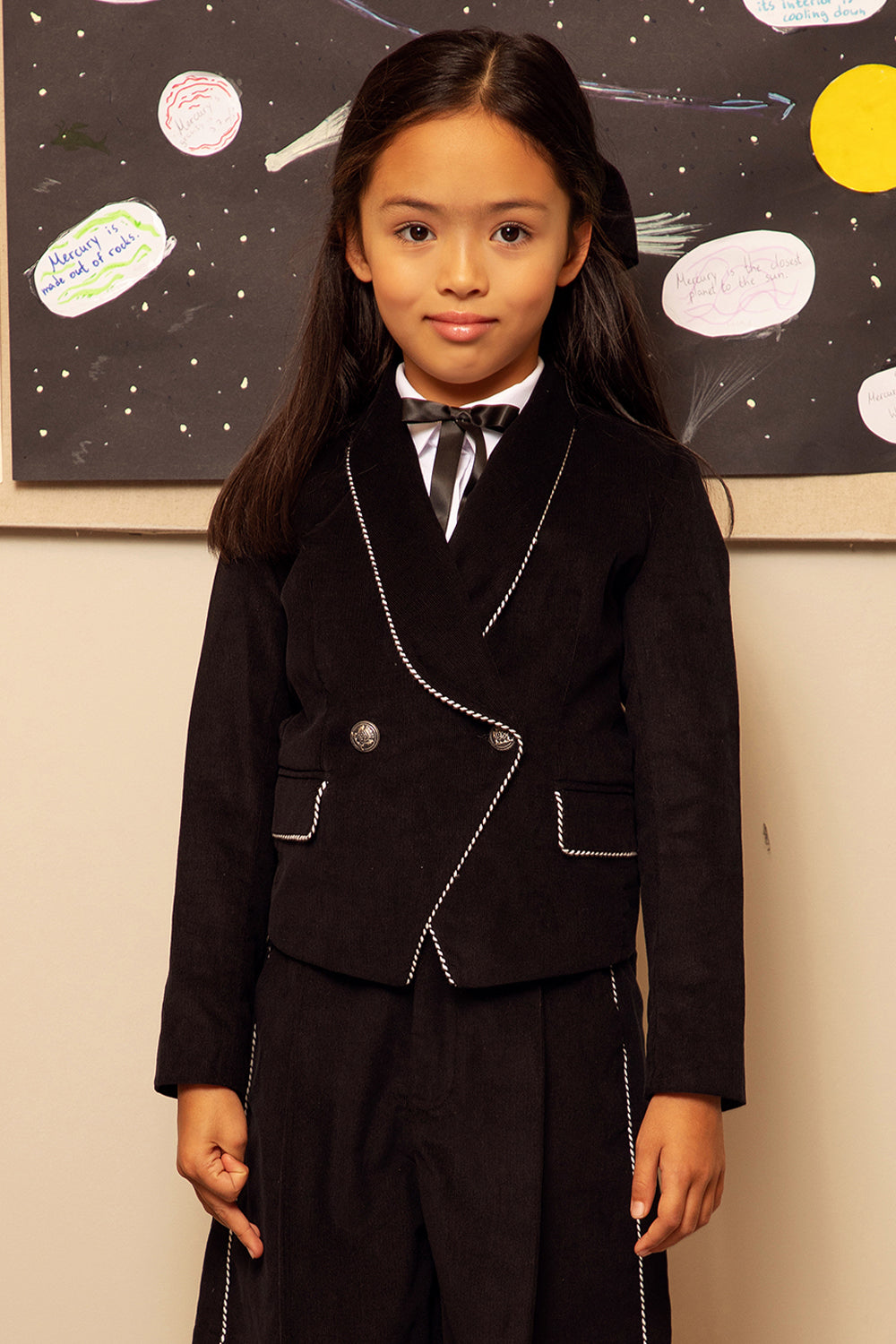 Black corduroy blazer with black and white piping