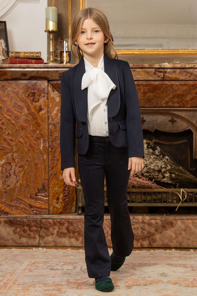 Blue poly-viscose Punto Milano slim trousers with front pockets