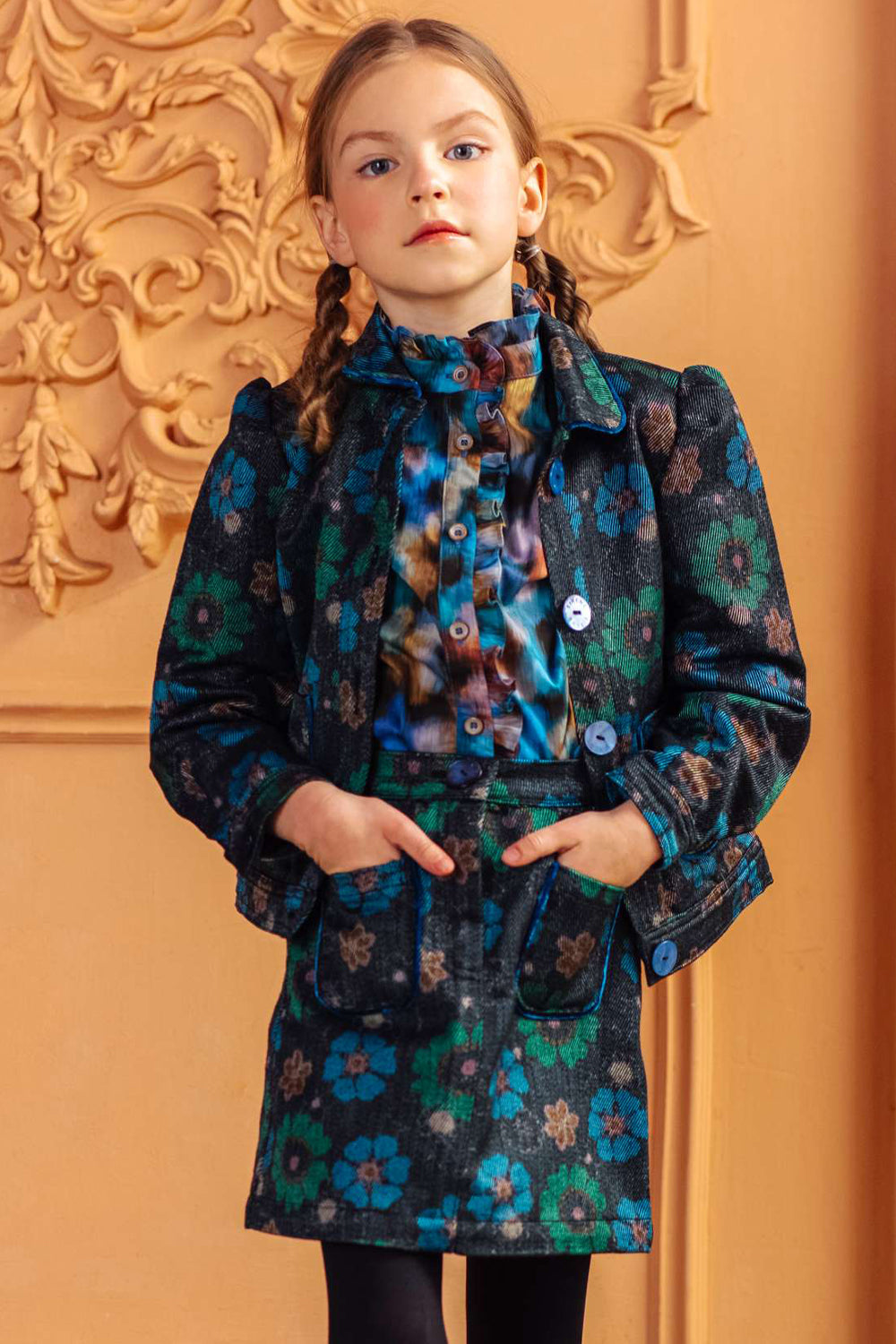 Blurred blue and beige flowers cotton Liberty Tana Lawn shirt