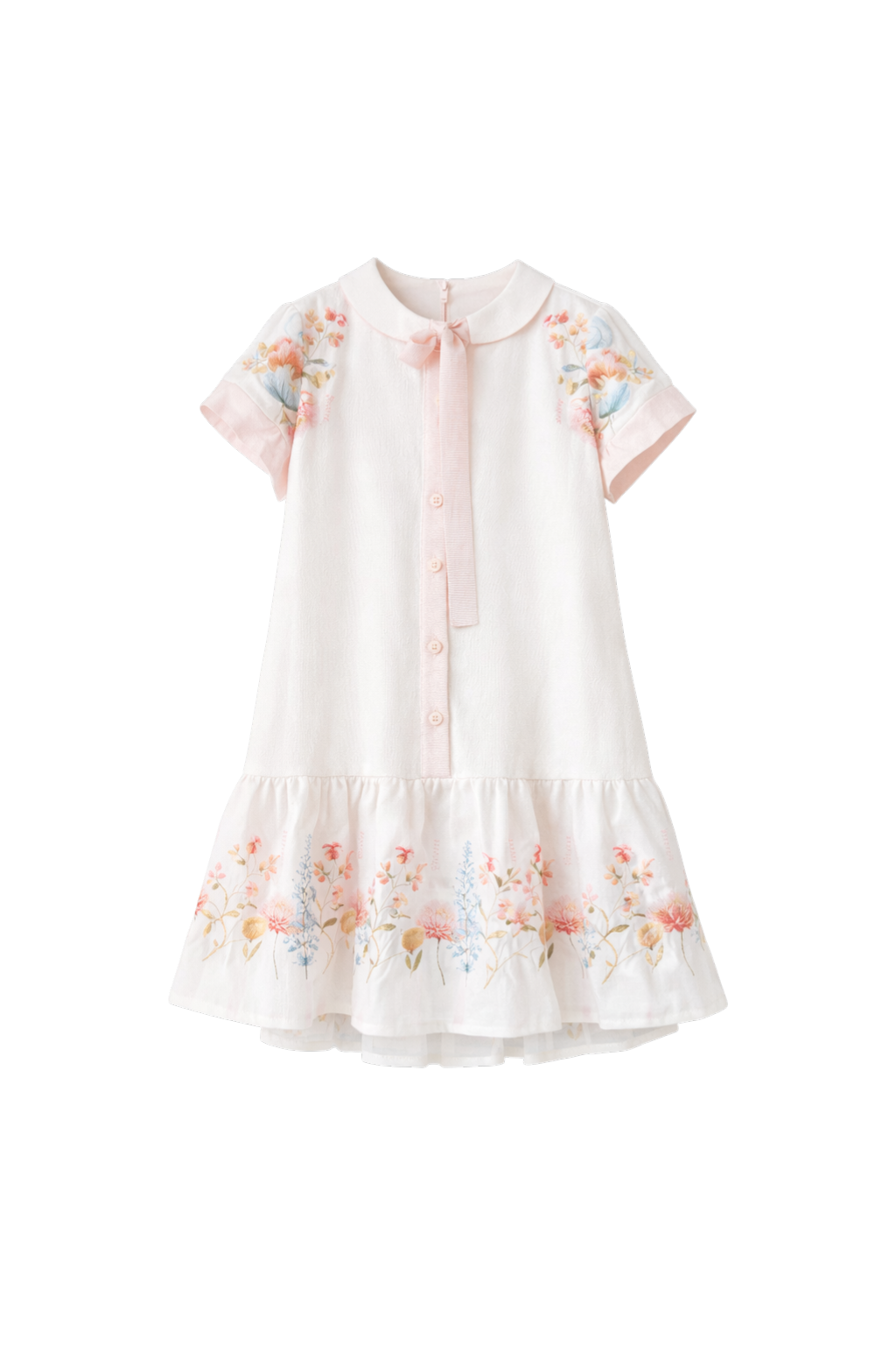 Light ivory dress with floral prints and cap sleeves