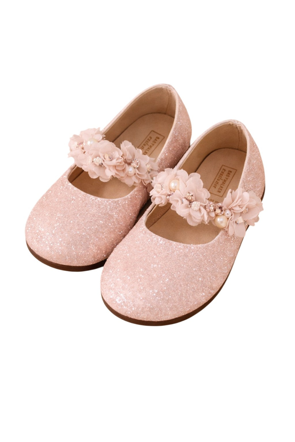 Swarovski crystals and flowers pink velcro strap shoes