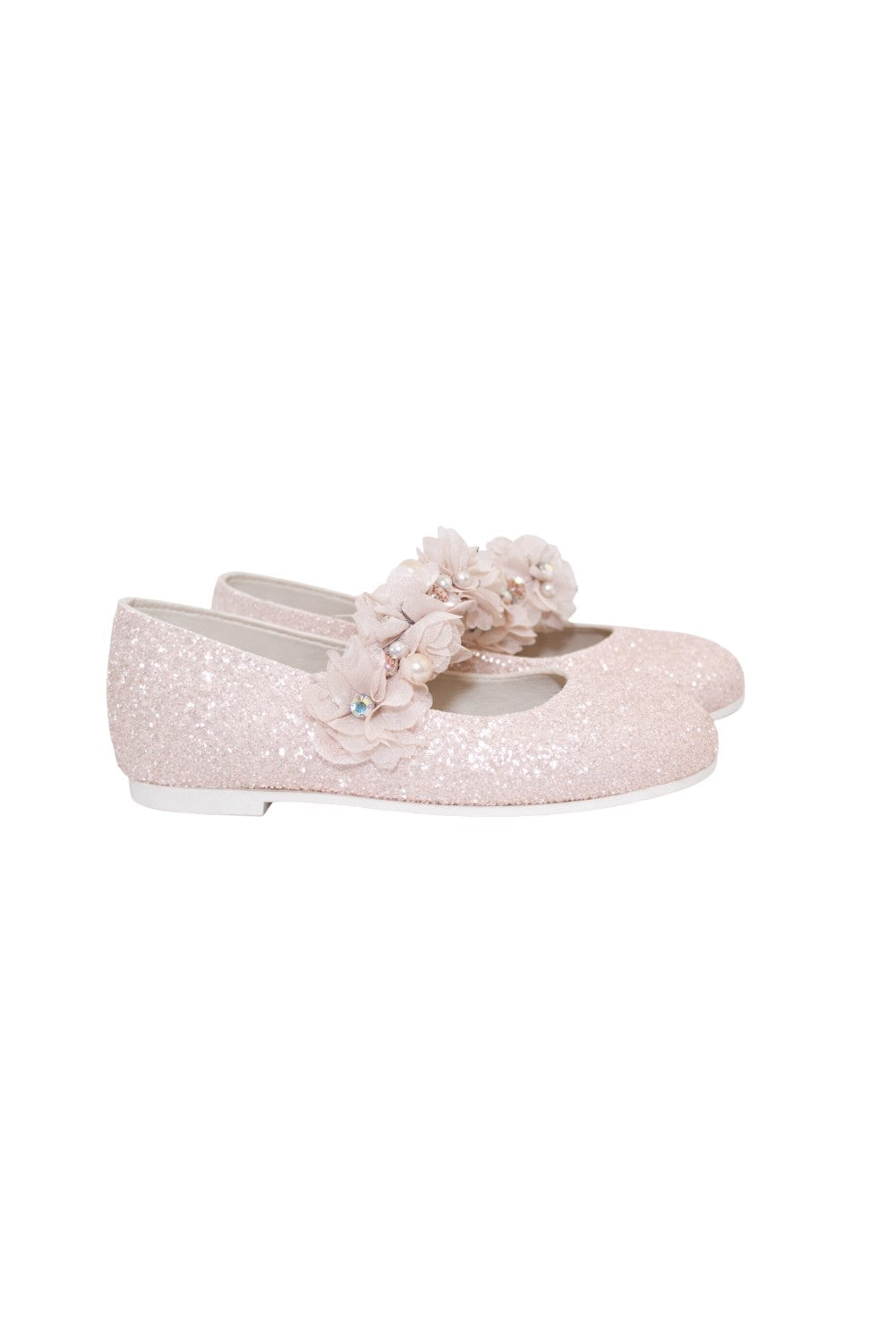 Swarovski crystals and flowers pink velcro strap shoes