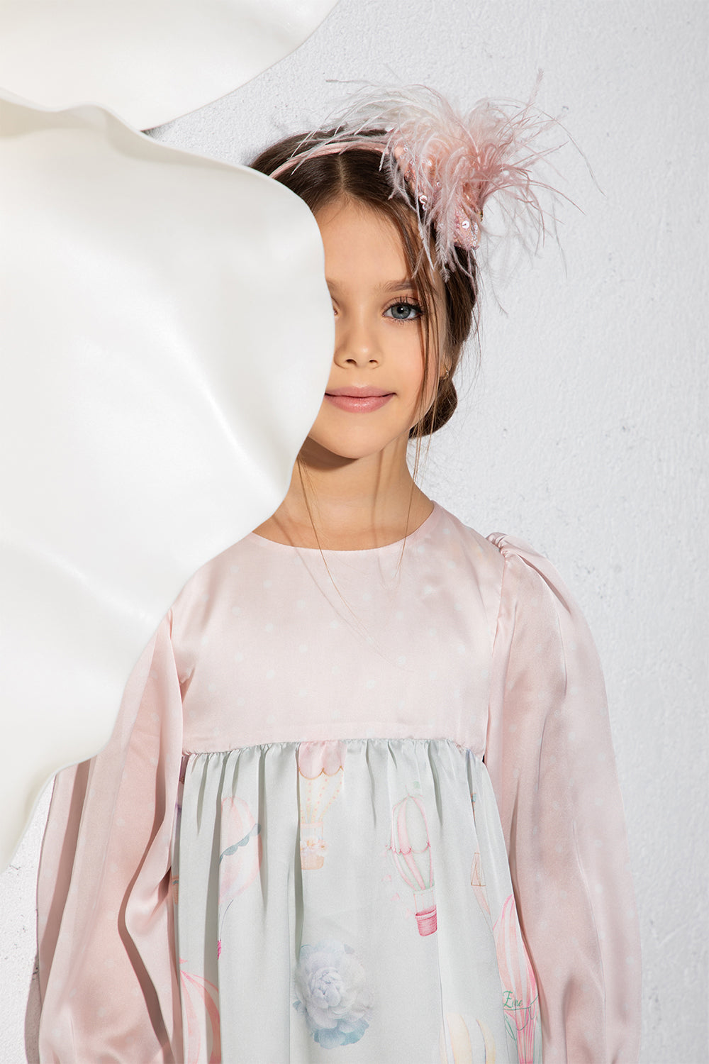 Chiffon dotted dress with balloon print