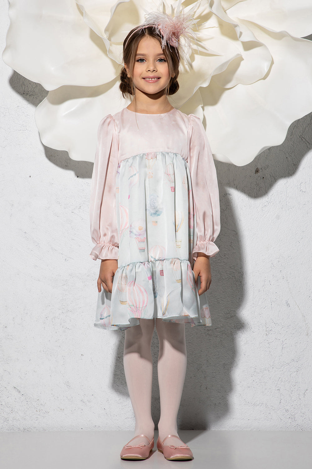 Chiffon dotted dress with balloon print