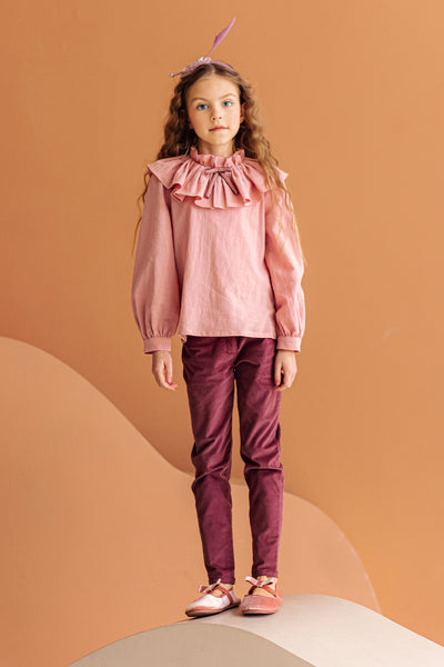 Dark pink corduroy cotton slim fit trousers
