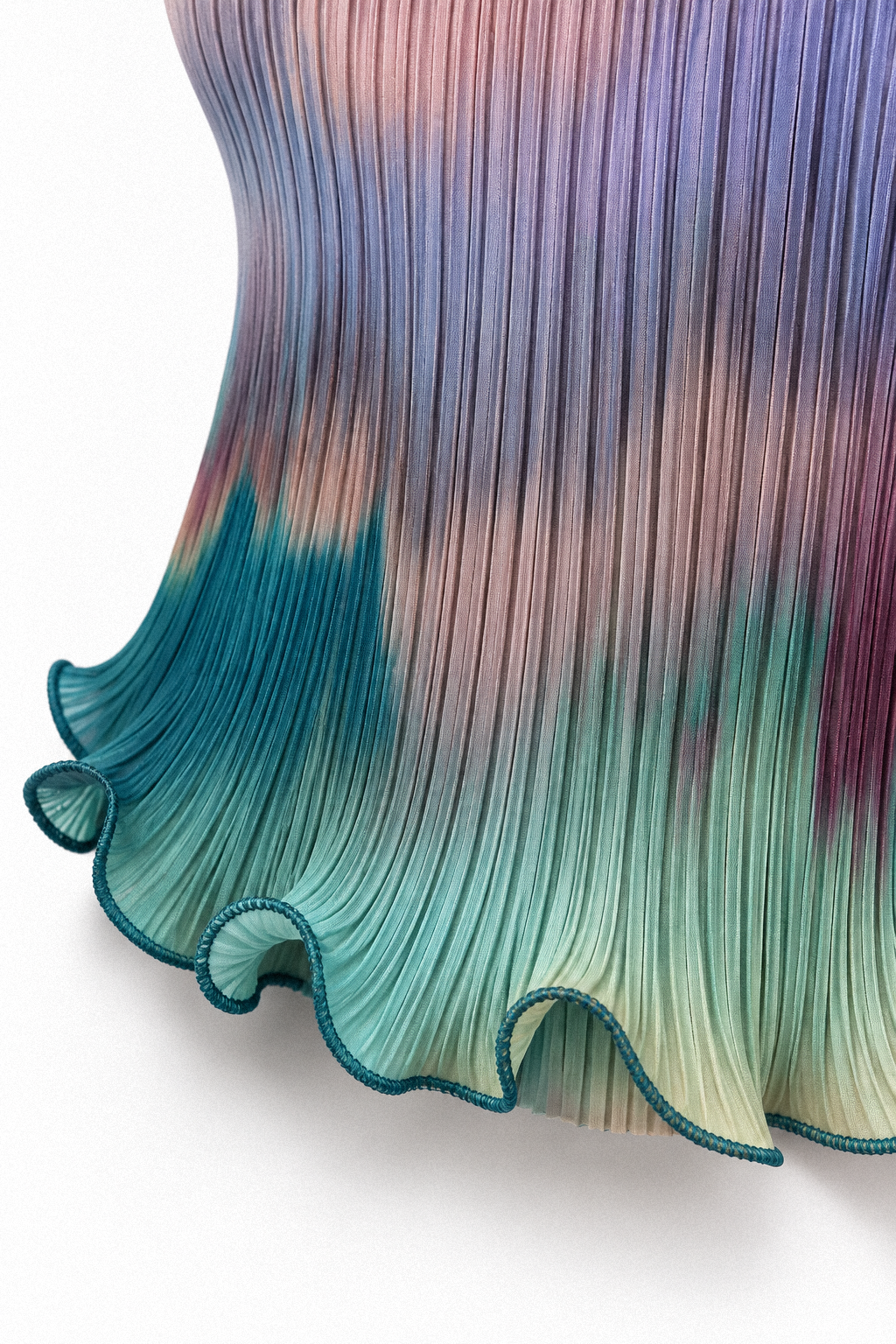ARIA cropped pleated top in an abstract petrol and violet print - detail