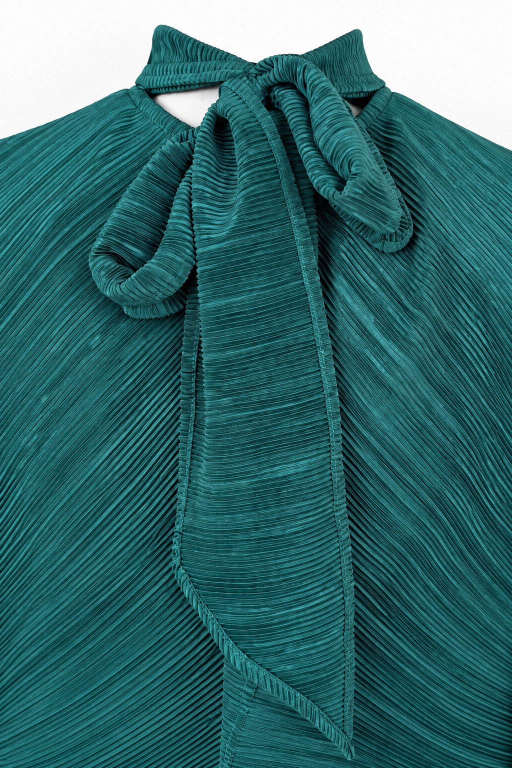 SELENE full-length pleated dress in deep petrol green - detail