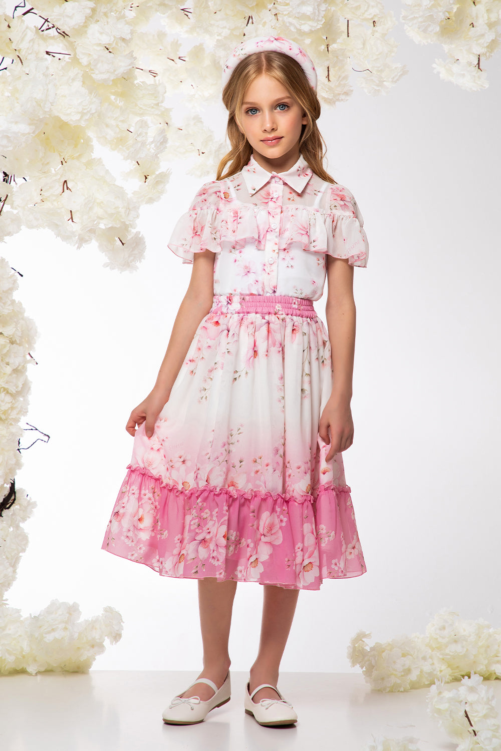 Ombré white and pink skirt with pink flowers