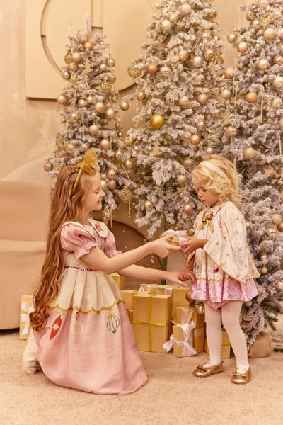 Ivory and pink velvet Christmas baby dress with matching knickers