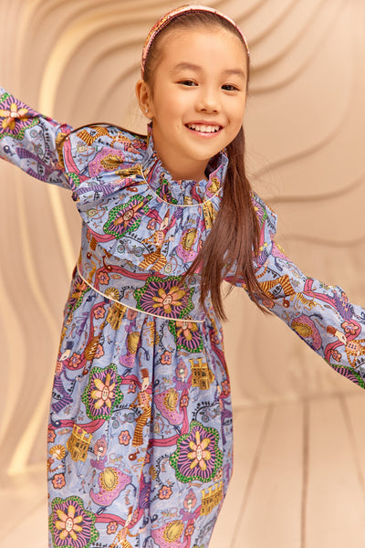 Liberty London funny creatures cotton blue dress