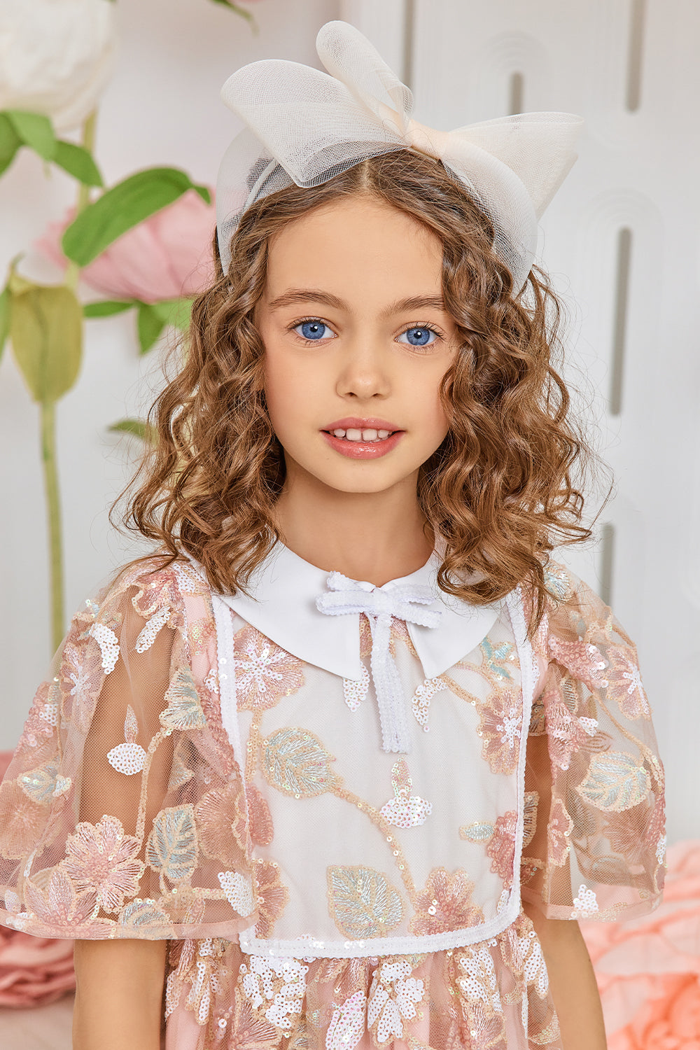 Pink and mint sequin floral dress