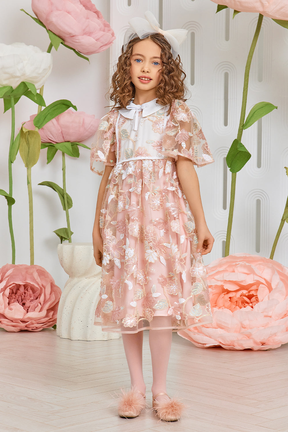 Pink and mint sequin floral dress