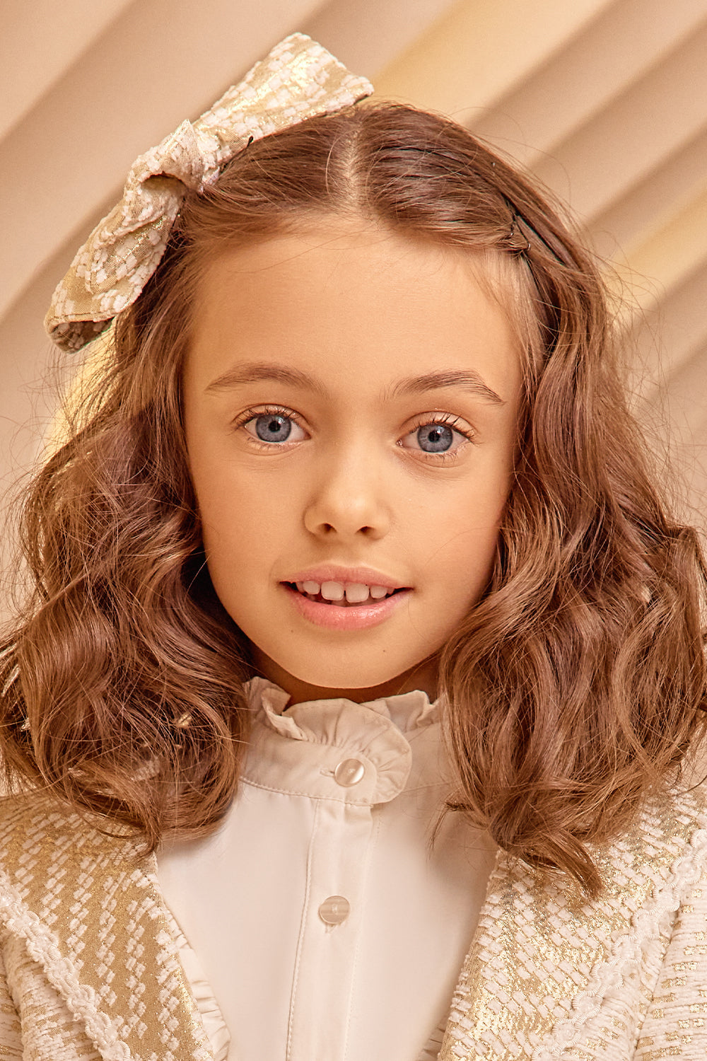 Off-white and gold tweed hair bow