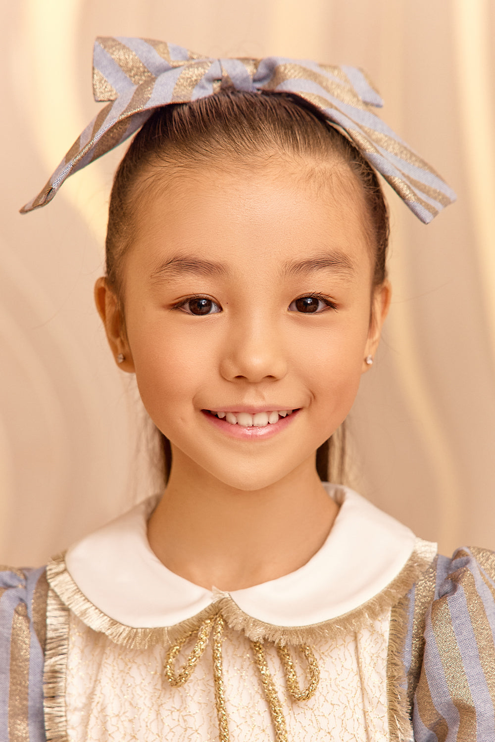 Denim and gold striped hair bow