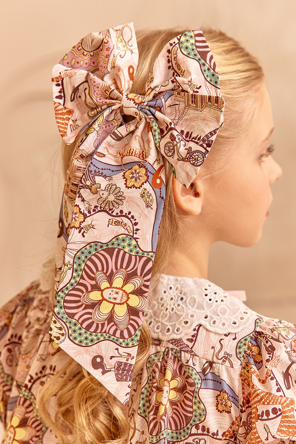 Liberty London funny creatures cotton white hair bow