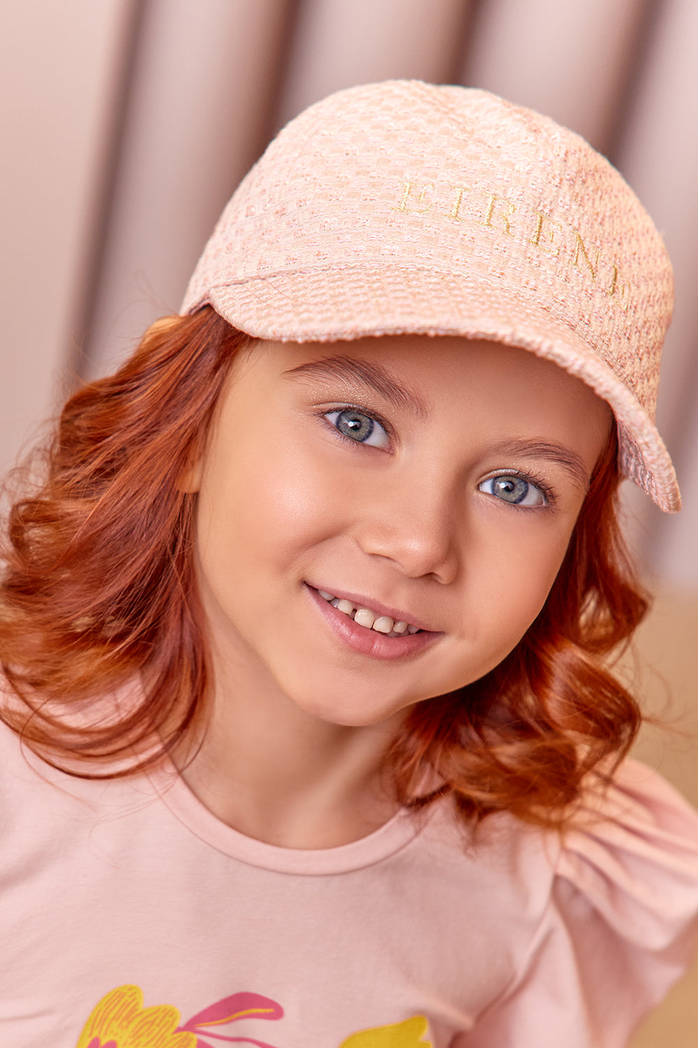 Pink and gold tweed logo baseball cap