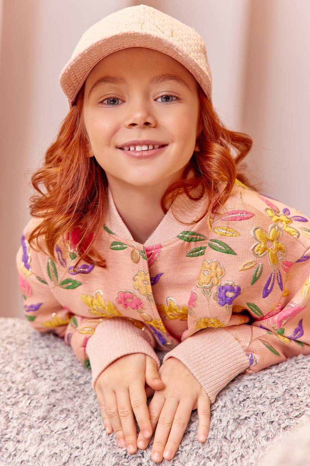 Pink and gold tweed logo baseball cap